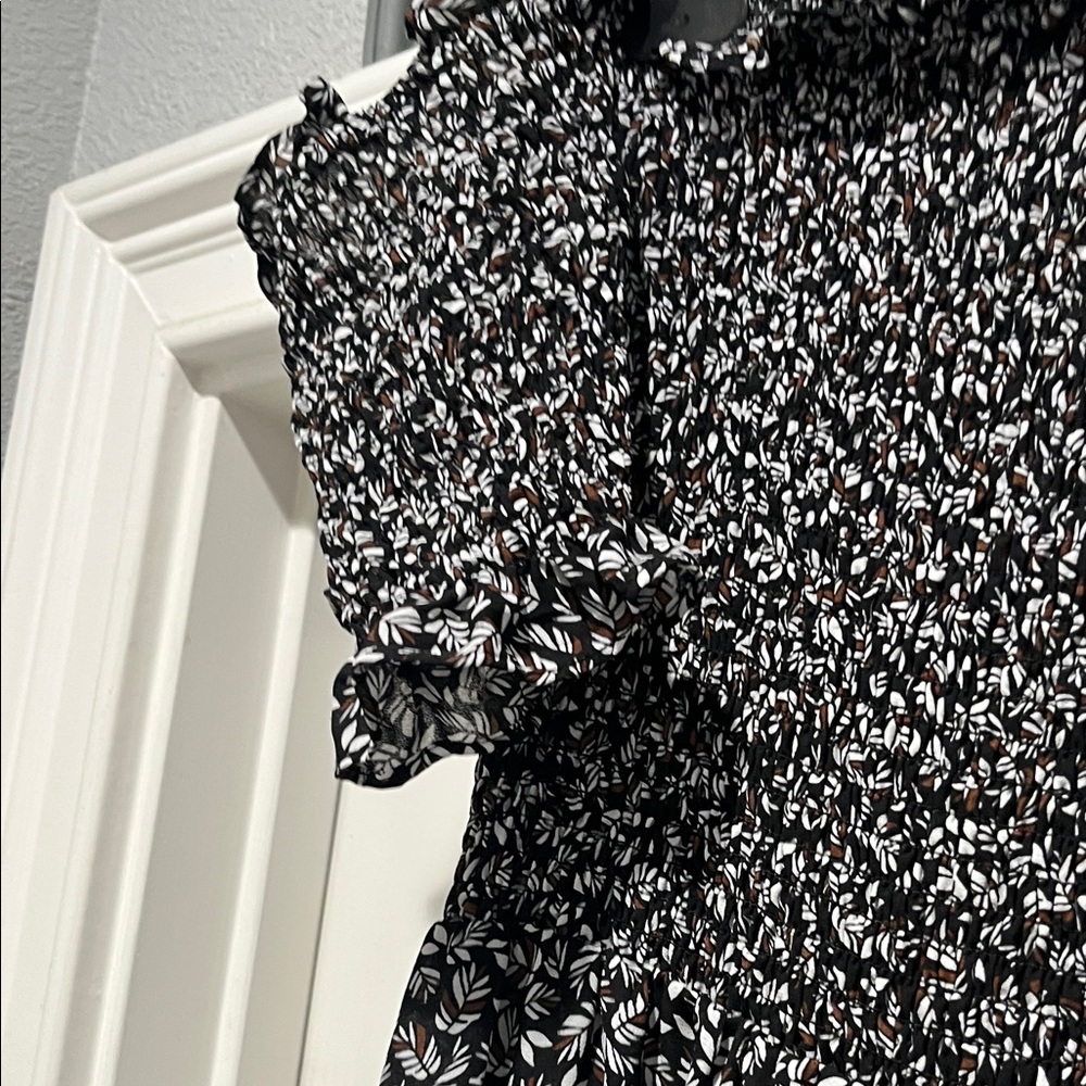 Smocked Black Floral Asymmetrical Maxi Dress - Picture 4 of 5